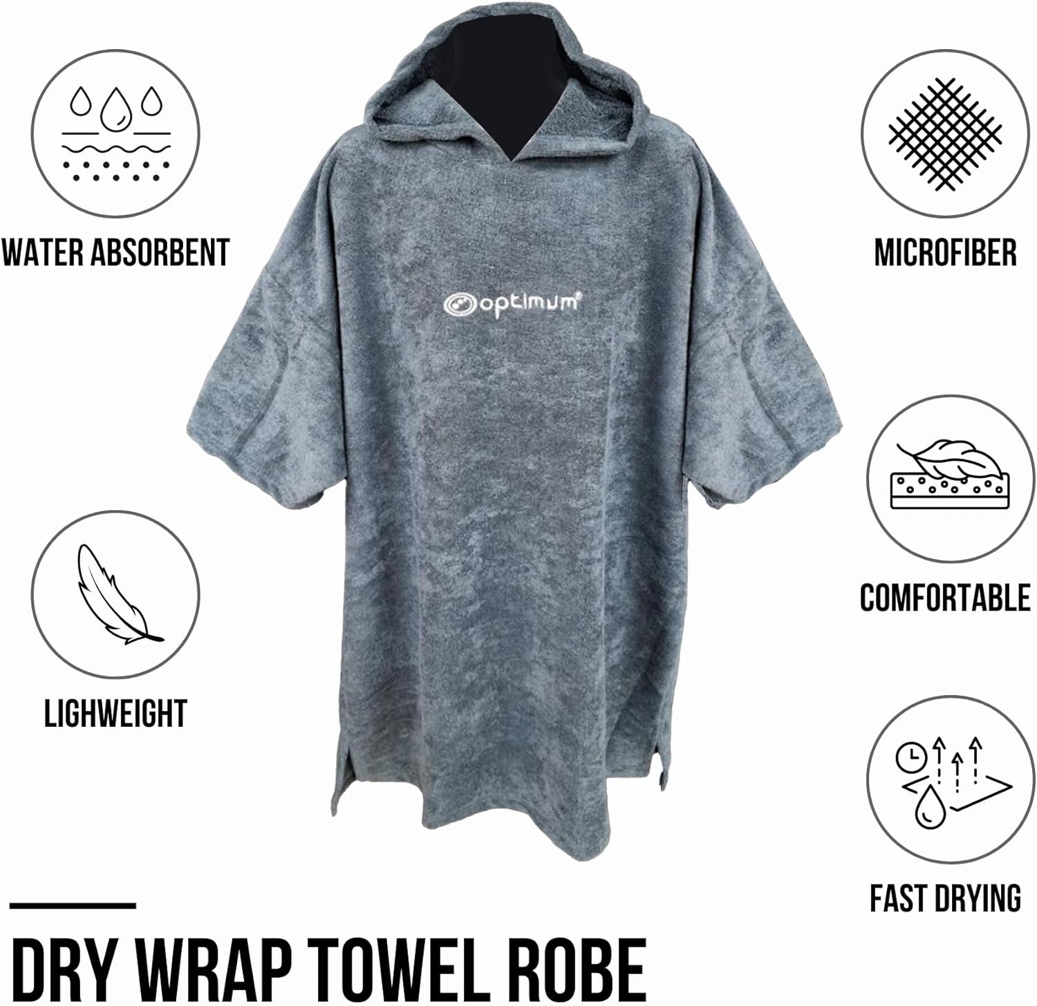 Drywrap Hooded Towel Robe – Thick, Quick-Dry, Beach Changing Poncho - Optimum