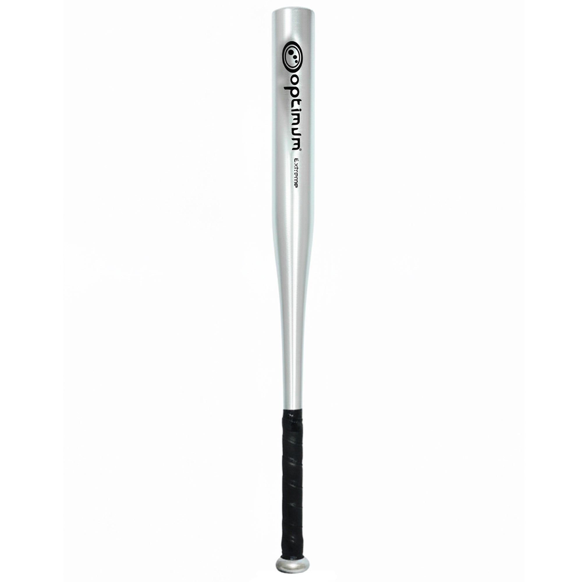 Silver Optimum Extreme aluminium baseball bat with black grip on white - Optimum