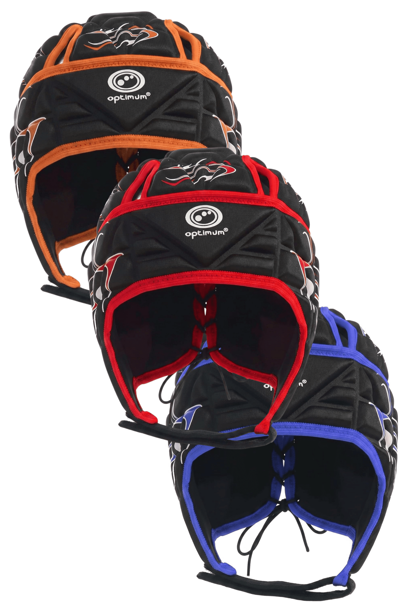 Optimum Inferno Rugby Headguard | Orange, Blue & Red, World Rugby Approved, Sizes XX Small-Large - Optimum