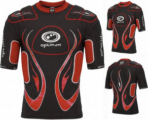 Optimum Inferno Rugby Shoulder Pads Top in Black/Red, World Rugby approved 12-pad EVA protective top - Optimum