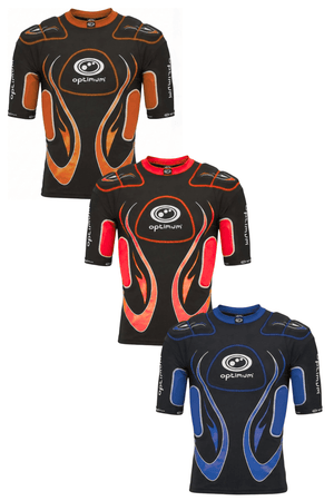 Optimum Inferno Rugby Shoulder Pads Top | Blue, Orange & Red Colours - Optimum
