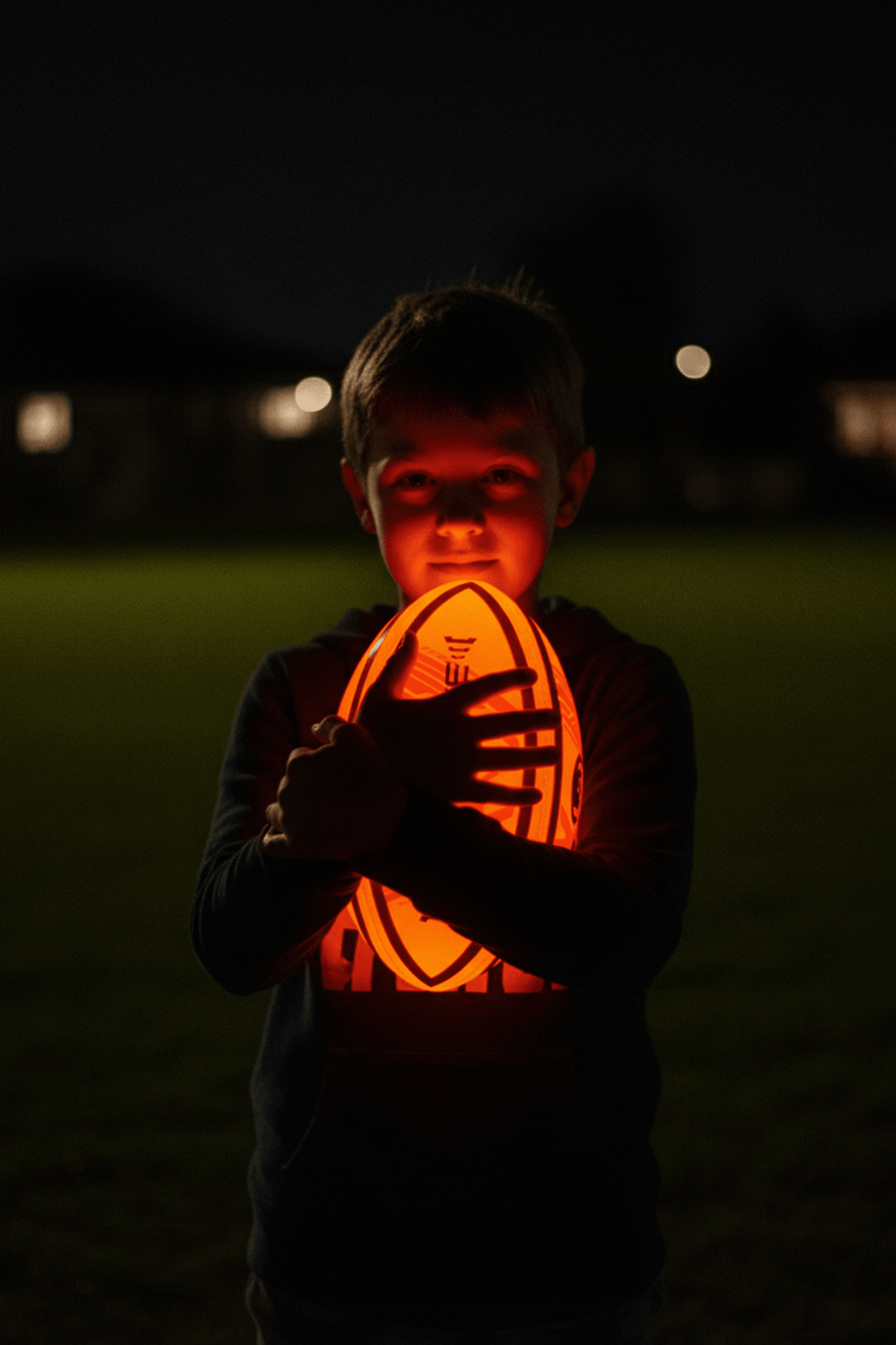 LED Glow Rugby Ball Size 5 – Motion Activated with Auto-Off – Durable Water-Resistant Night Play - Optimum