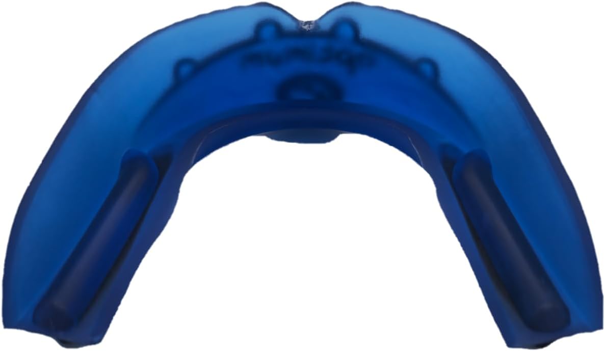 Blue Optimum Matrix mouthguard top view showing U-shape tooth channel, on white - Optimum