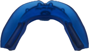 Blue Optimum Matrix mouthguard top view showing U-shape tooth channel, on white - Optimum