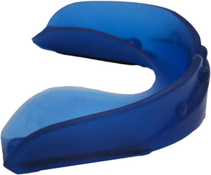 Blue Optimum Matrix mouthguard top-down view showing U-shape, on white - Optimum