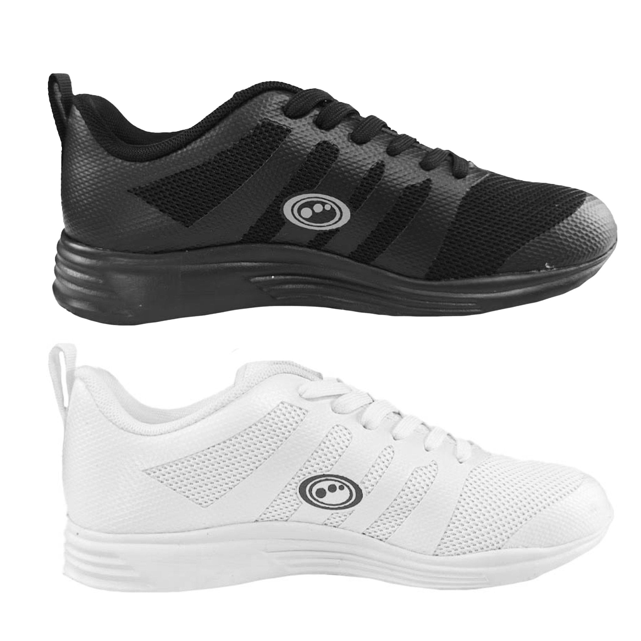 Mesh Top Lace-Up School Trainers (Senior) – Non-Marking White & Black - Optimum