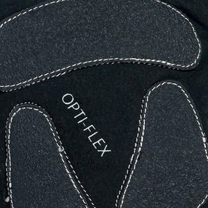 Close-up of black glove palm with grey Opti-Flex padding and white stitching - Optimum