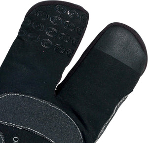 Close-up of black lobster glove fingertips with grippy dot palm and padding, on white - Optimum