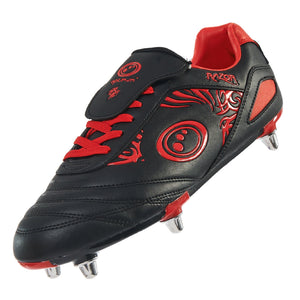 Optimum Razor Junior Rugby Boots in Red/Black – 6-stud metal lace-up rugby boot