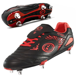 Optimum Razor Junior Rugby Boots Red/Black – 6-stud metal traction and lightweight lace-up features