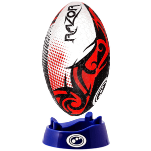 Optimum Razor Rugby Ball in Black/Red with kicking tee