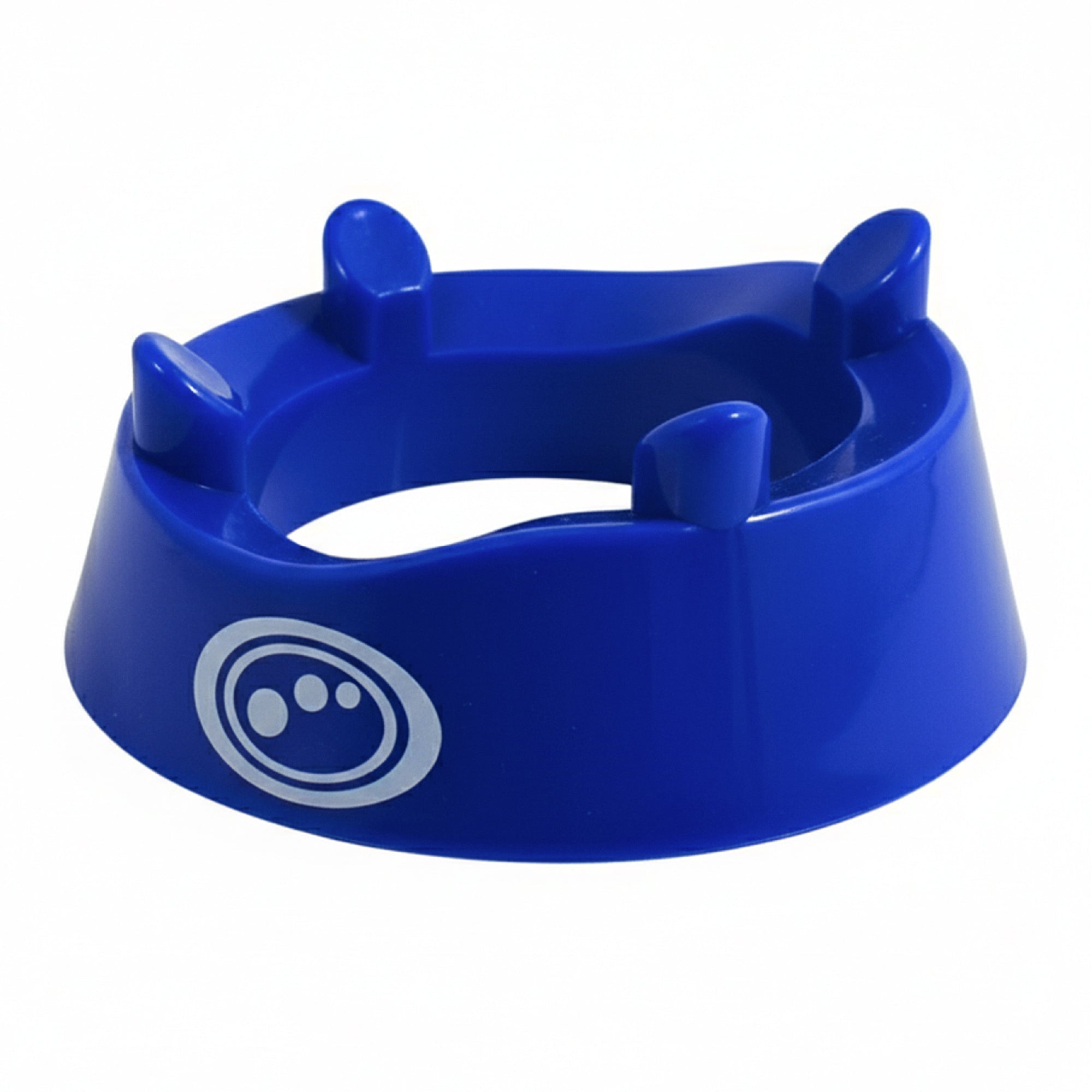 Blue Optimum rugby kicking tee with cradle prongs and logo, angled view on white background - Optimum