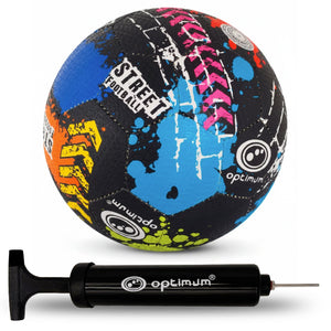 Optimum Street Football, Street graffiti design shown with a hand pump, durable all-surface ball - Optimum
