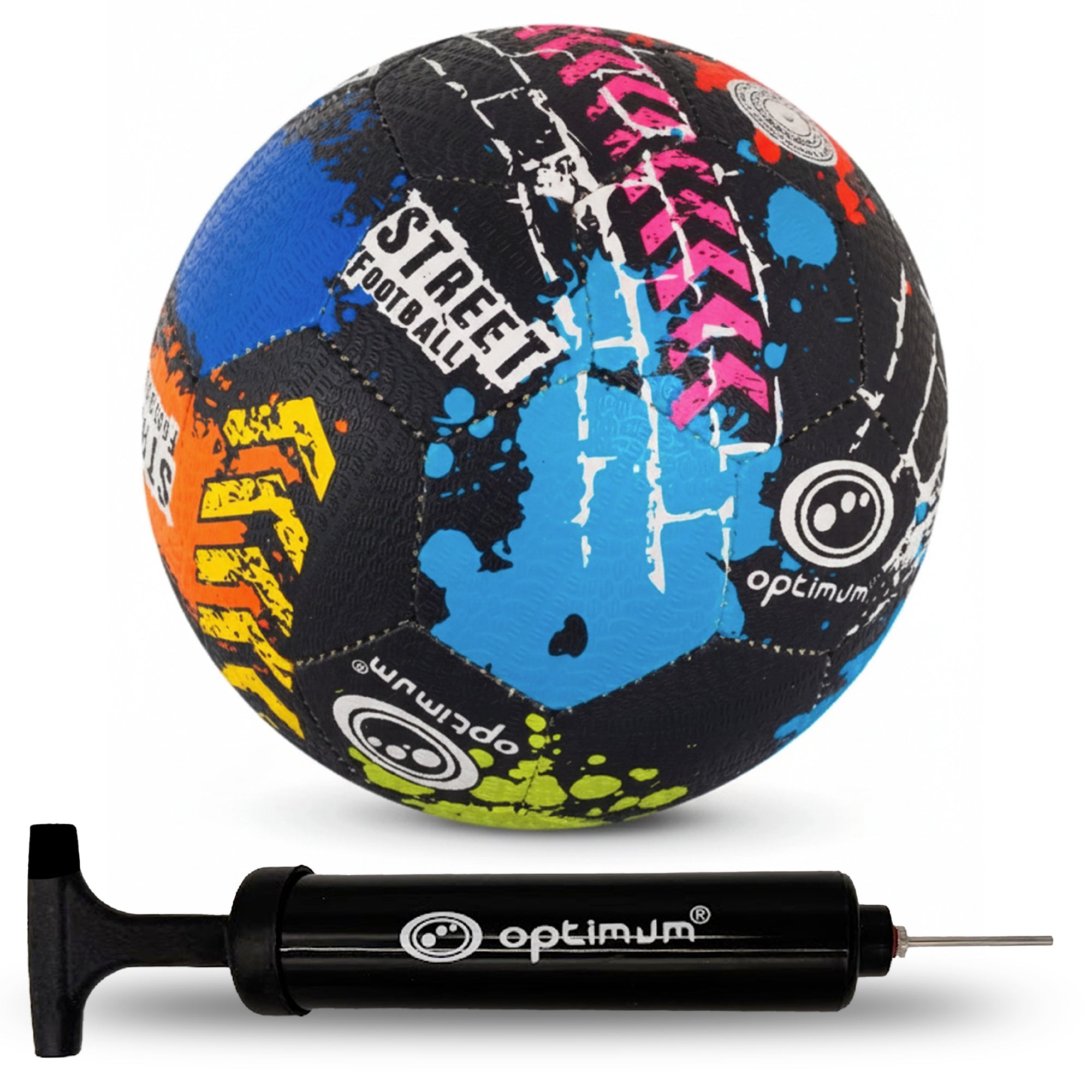 Street Football – Street graffiti design with hand pump, tyre-grip all-surface ball, Sizes 3–5 - Optimum