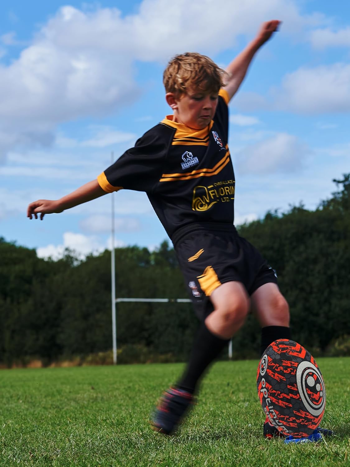 Street Rugby Ball Size 3 – Black/Orange, Durable, High Grip, Outdoor - Optimum