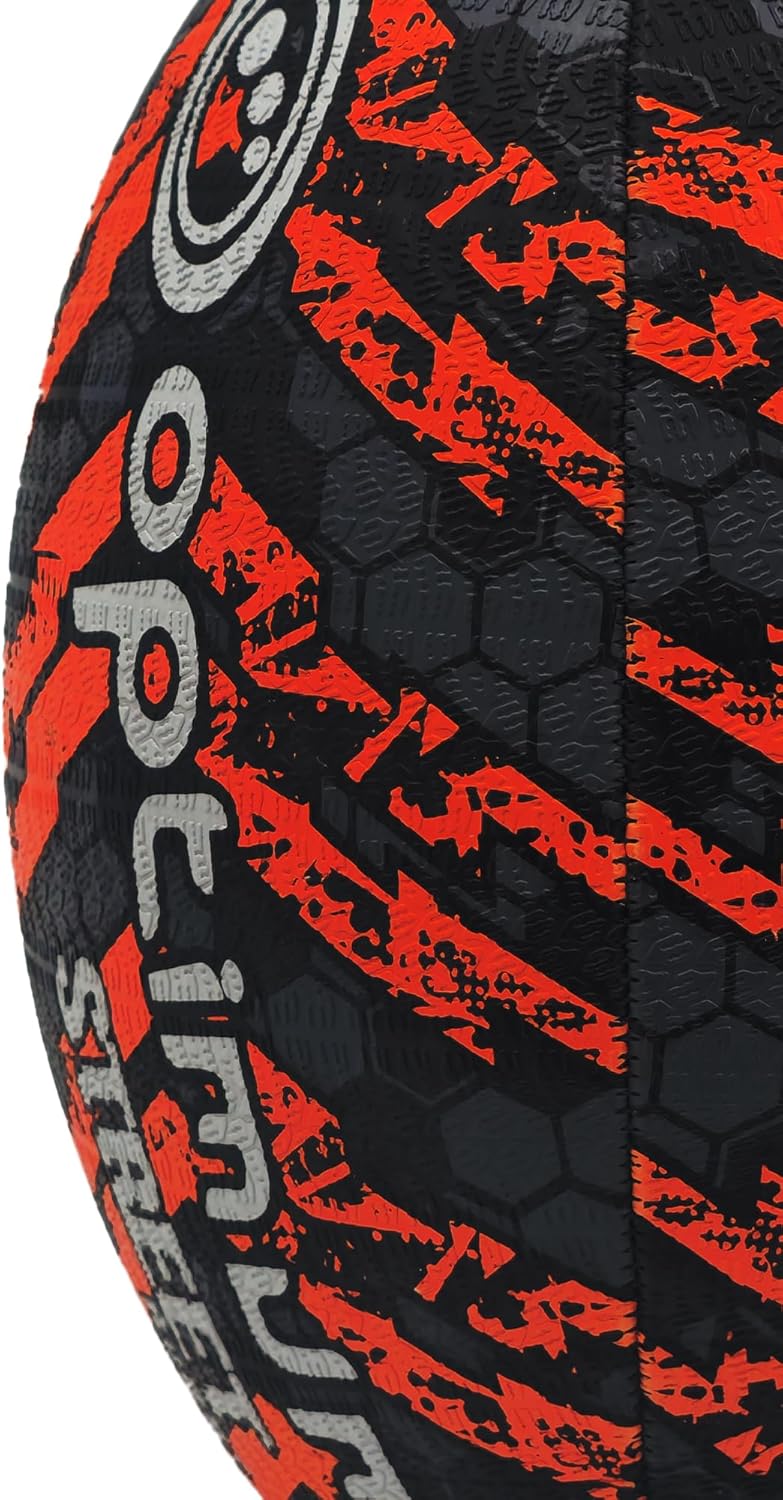 Street Rugby Ball Size 4 – Black/Orange, Durable, Outdoor Play - Optimum