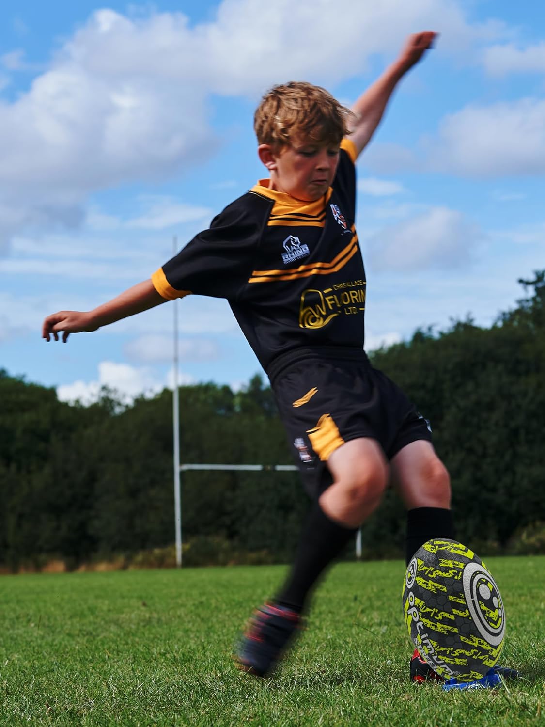 Street Rugby Ball Size 4 – Black/Yellow, Durable, High Visibility - Optimum