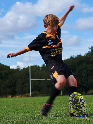 Street Rugby Ball Size 4 – Black/Yellow, Durable, High Visibility - Optimum