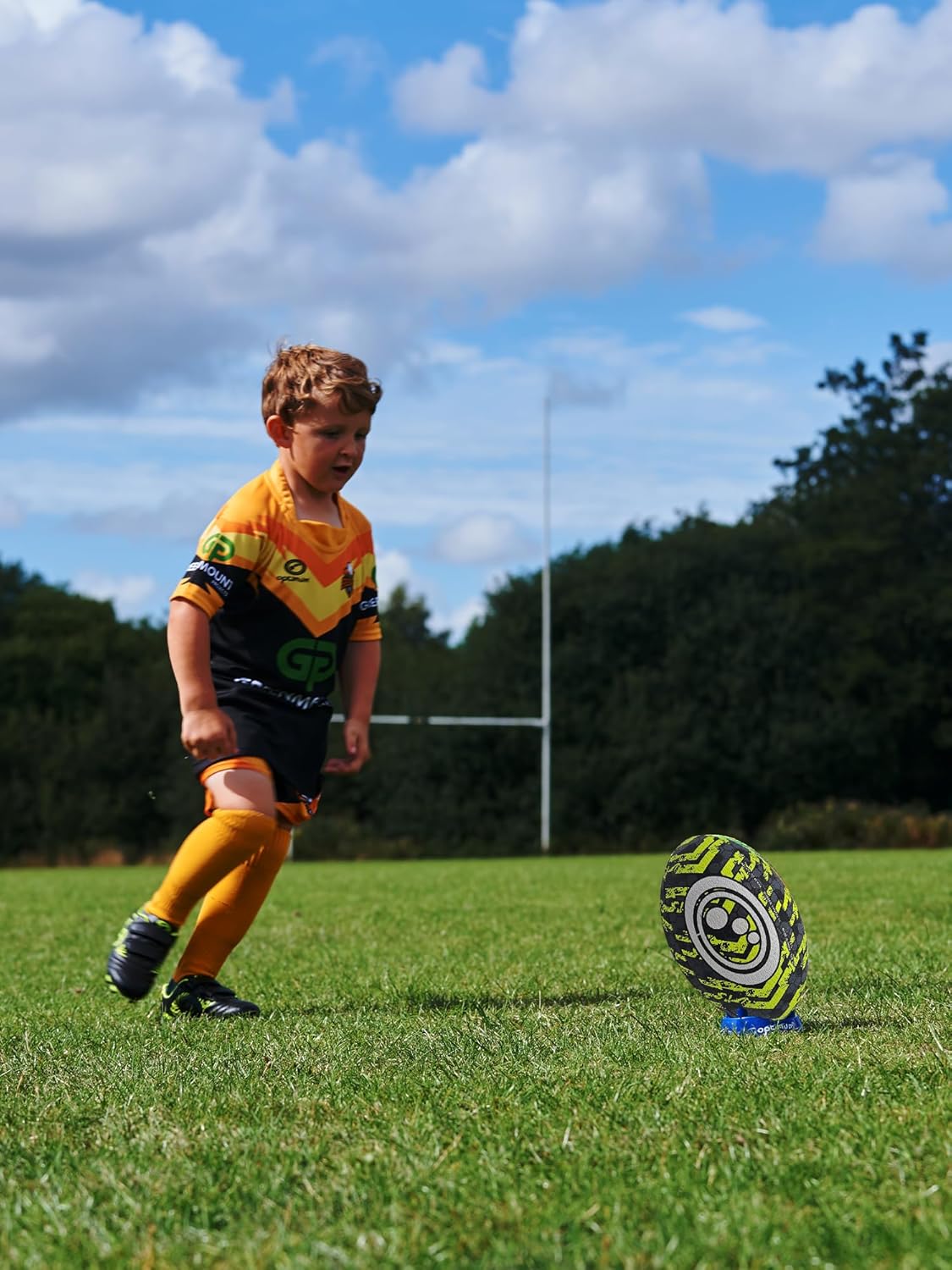 Street Rugby Ball Size 4 – Black/Yellow, Durable, High Visibility - Optimum
