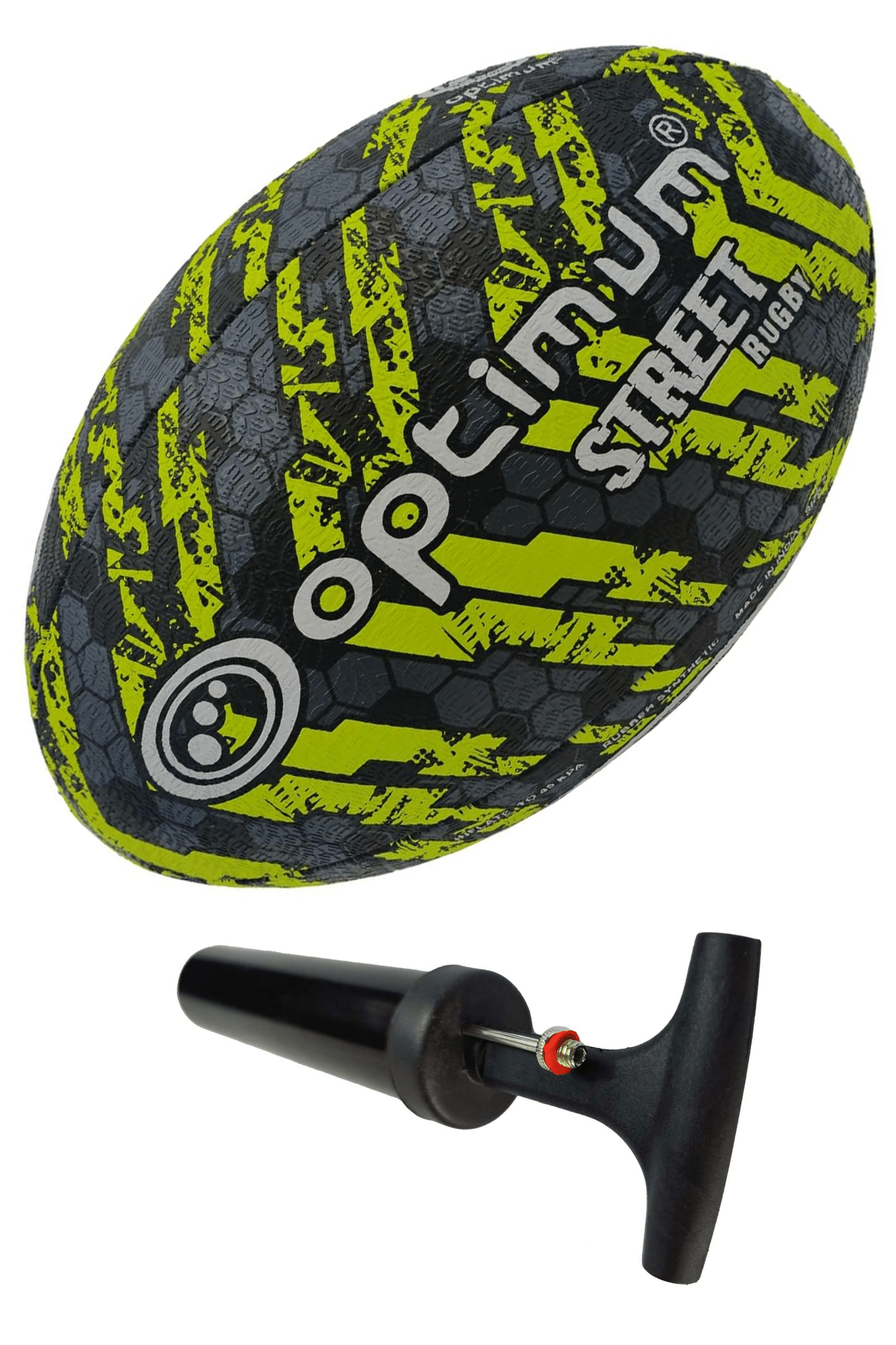 Street Rugby Ball Size 4 – Black/Yellow, Durable, High Visibility - Optimum