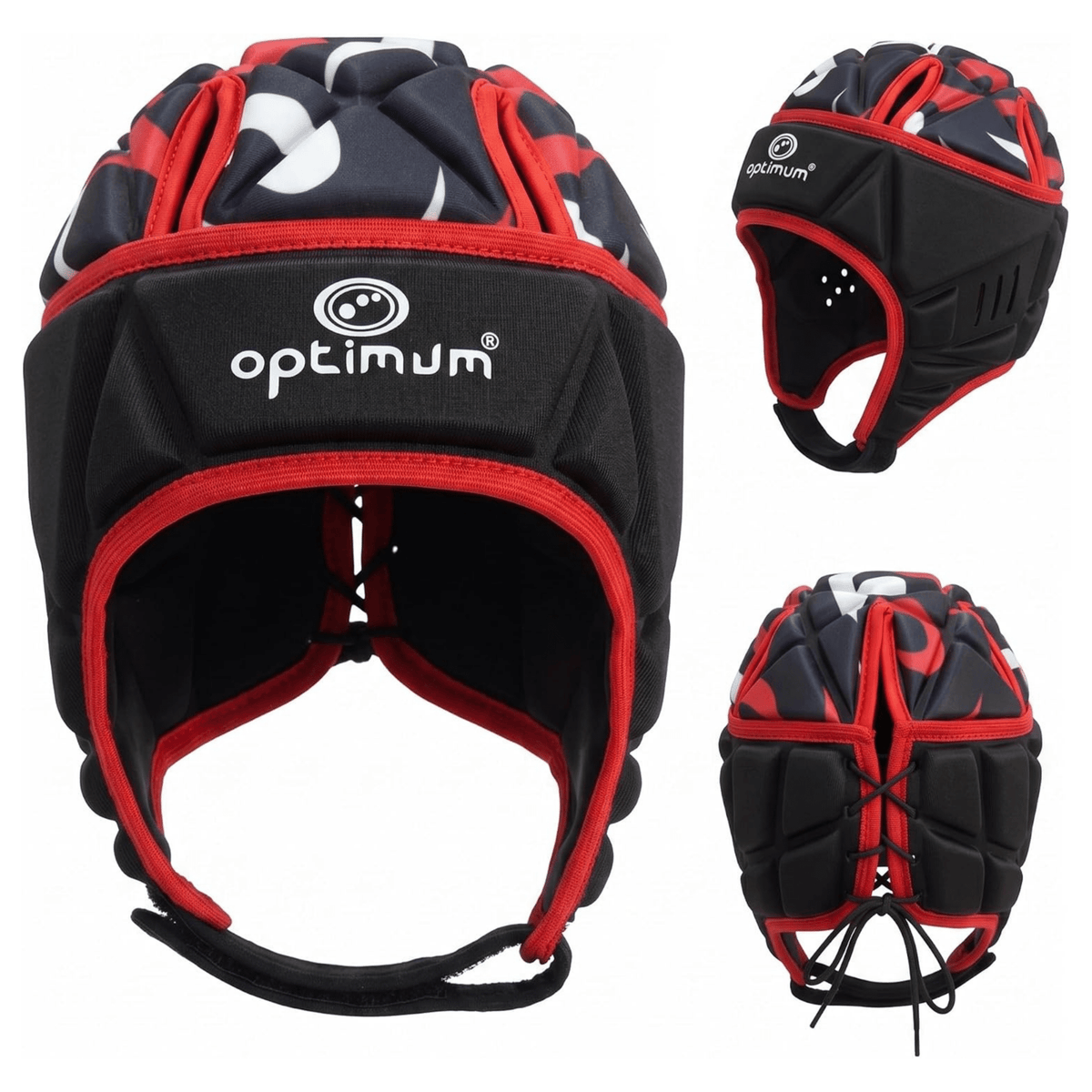 Optimum Razor rugby headguard, black and red - Optimum
