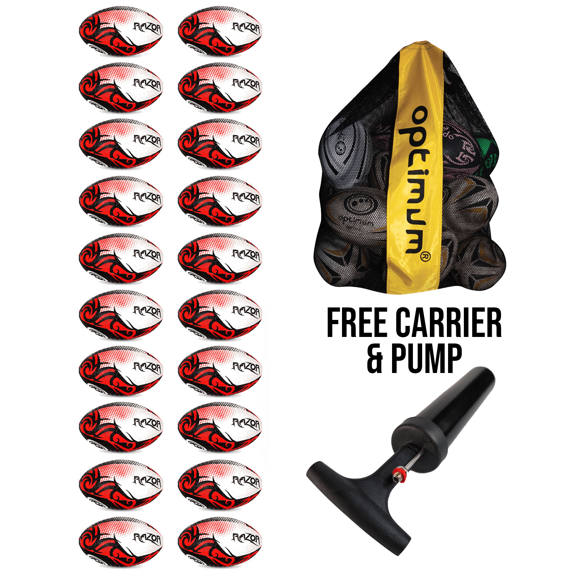 Bulk Razor Rugby Ball Red - 10/20/30 Pack - Free Carrier and Pump - Optimum