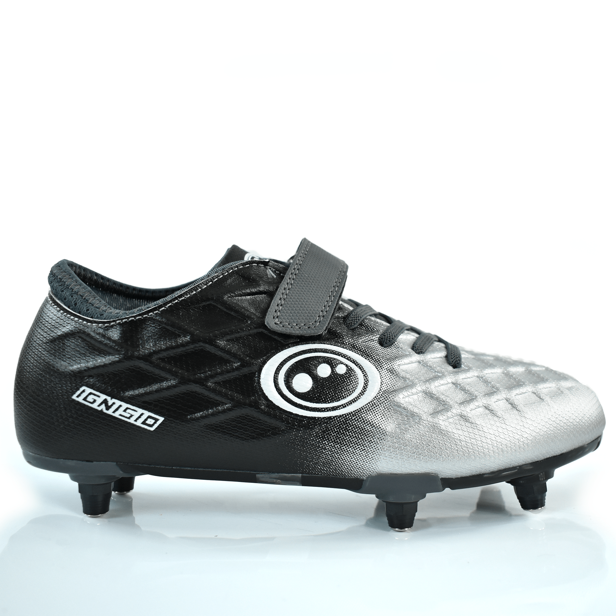 Junior Silver Fade Ignisio Football Boot – Easy Fasten, 6 Stud, PU Sole - Optimum