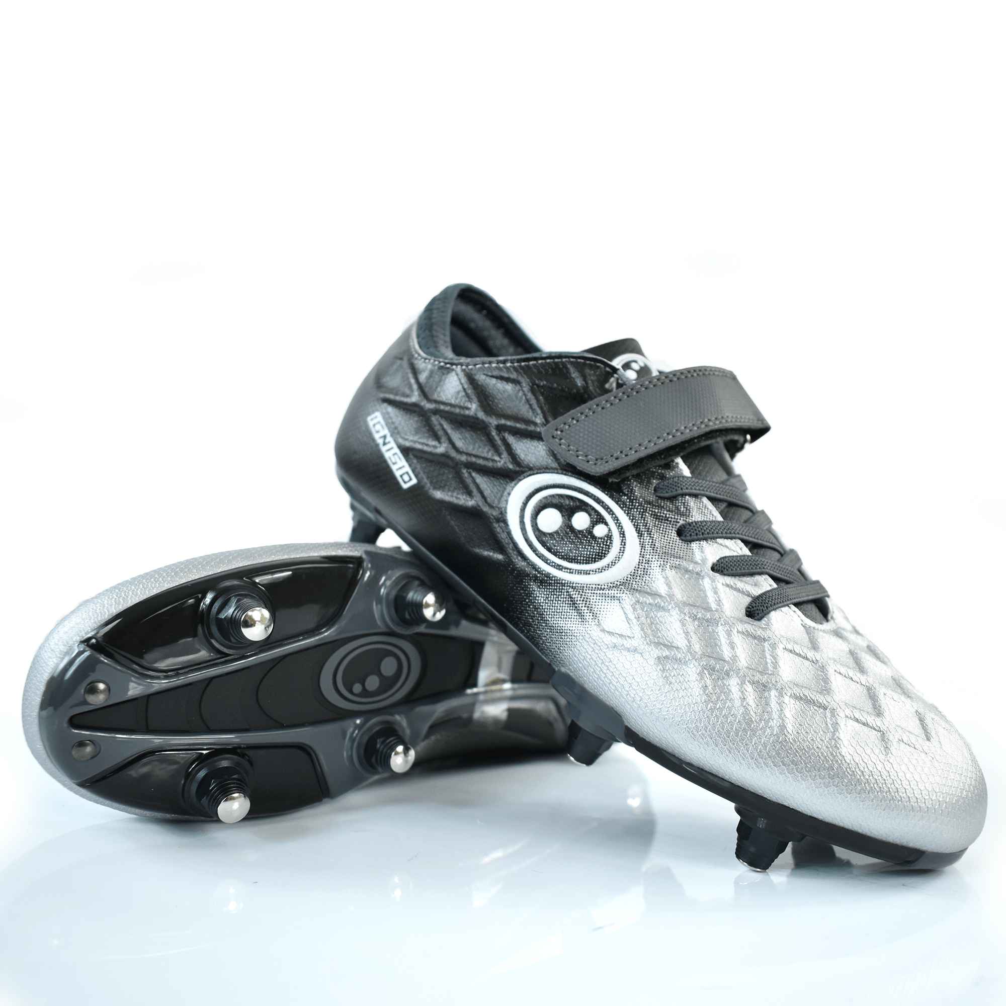 Junior Silver Fade Ignisio Football Boot – Easy Fasten, 6 Stud, PU Sole - Optimum