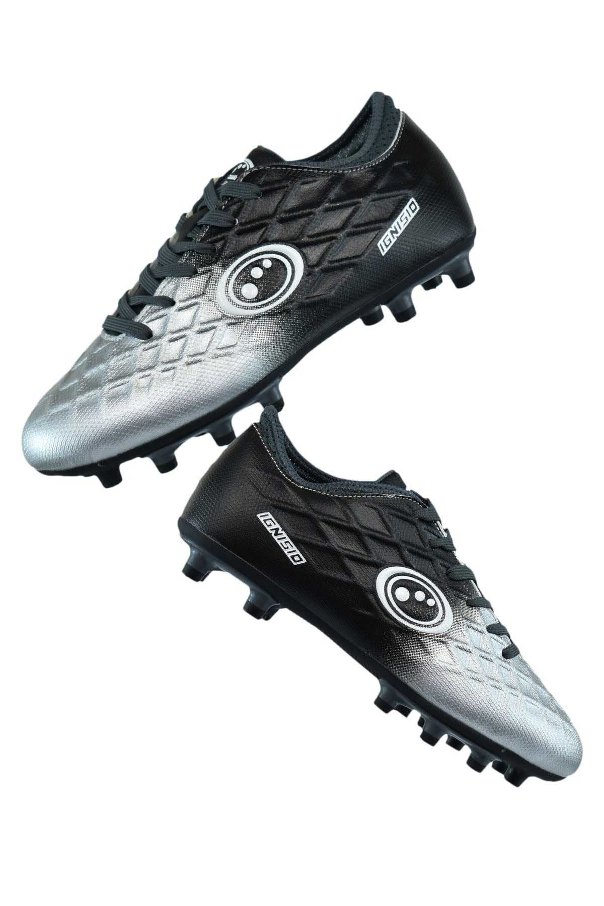 Junior Silver Fade Ignisio Lace-Up 6 Stud Football Boot - Optimum