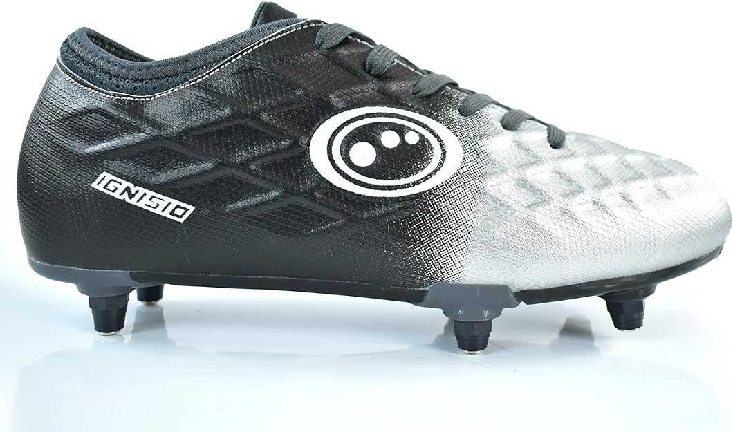 Junior Silver Fade Ignisio Lace-Up 6 Stud Football Boot - Optimum