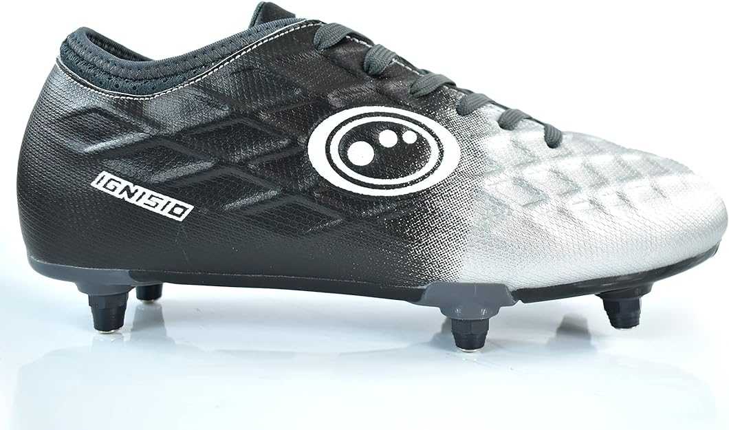 Junior Silver Fade Ignisio Football Boot – Lace-Up with 6 Studs - Optimum