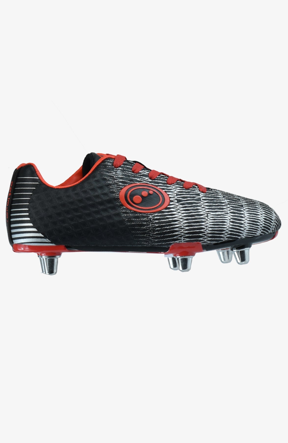 Junior Viper Lace Up 6 Stud Rugby Boot Black / Red - Optimum