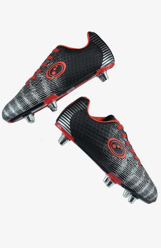 Junior Viper Lace Up 6 Stud Rugby Boot Black / Red - Optimum 1172