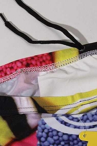 Optimum Tackle Trunks swim brief, close-up of black drawstring and white lining on liquorice allsorts print - Optimum