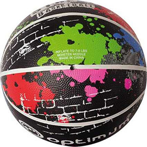 Black Street Basketball rear view with green, red and pink paint splatters on white - Optimum
