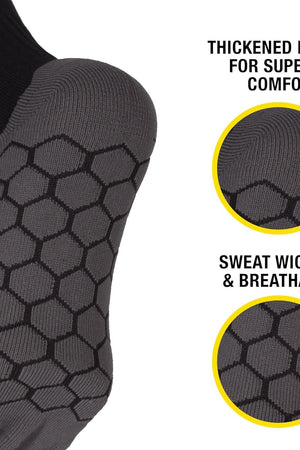 Black Classico sock feature graphic: thickened sole and sweat-wicking breathable footbed - Optimum