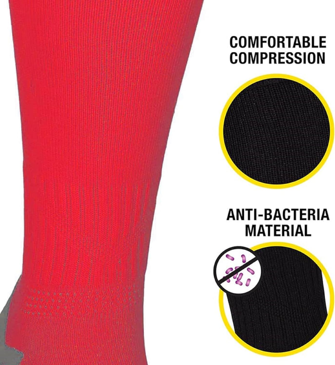 Red Classico sock feature graphic: comfortable compression and anti-bacteria material - Optimum