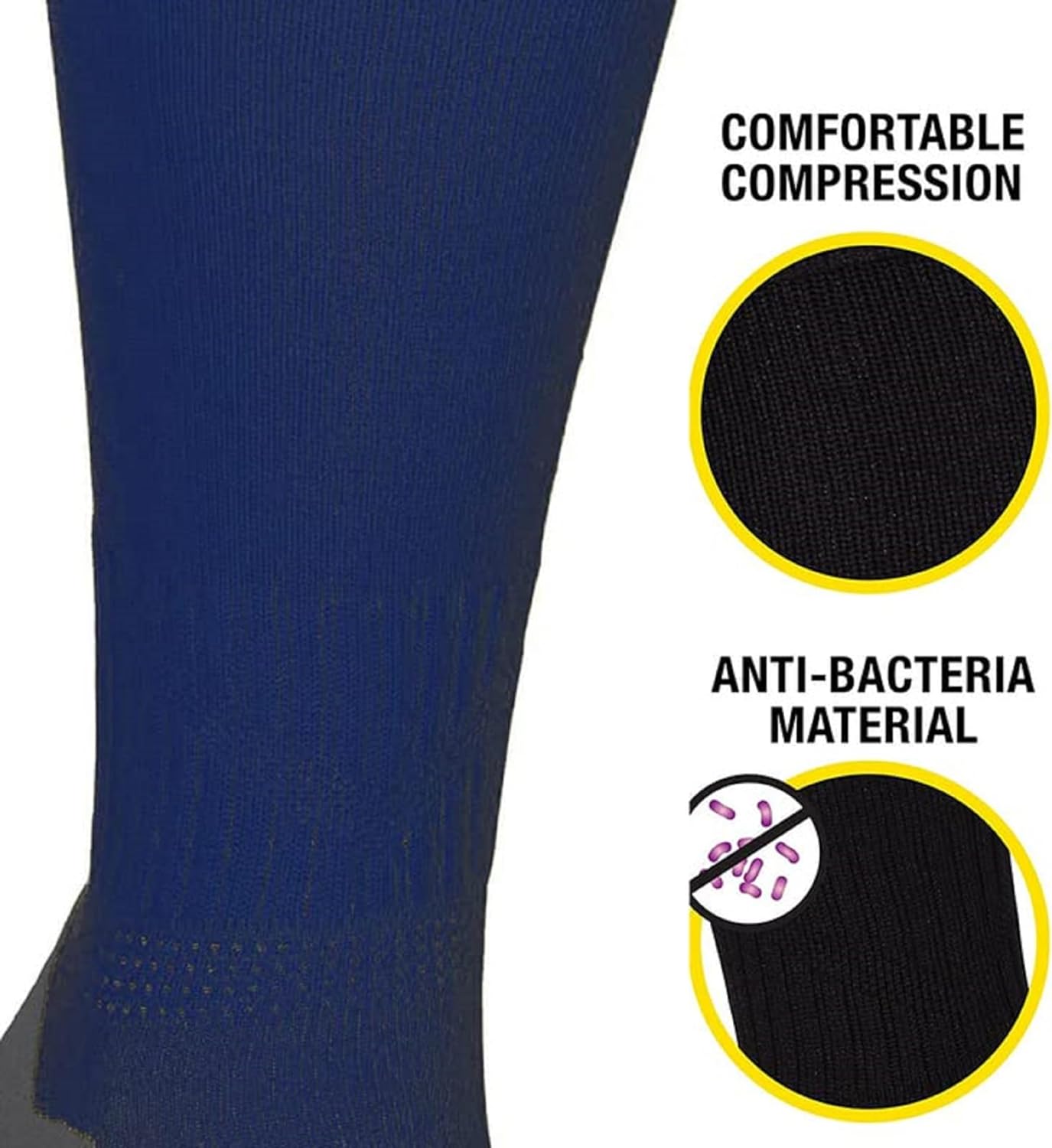 Navy Classico sock feature graphic: comfortable compression and anti-bacteria material - Optimum