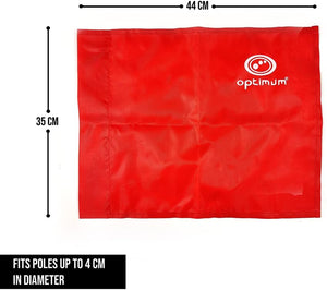 Red Optimum corner flag with 44cm x 35cm size diagram, fits poles up to 4cm, on white - Optimum