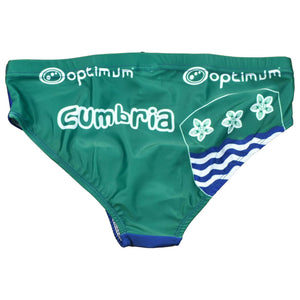 Green Optimum Cumbria tackle trunks with white logos, Cumbria text and county flag print, flat lay - Optimum