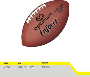 Brown Optimum Enforce American football above product info panel, code AFEN - Optimum