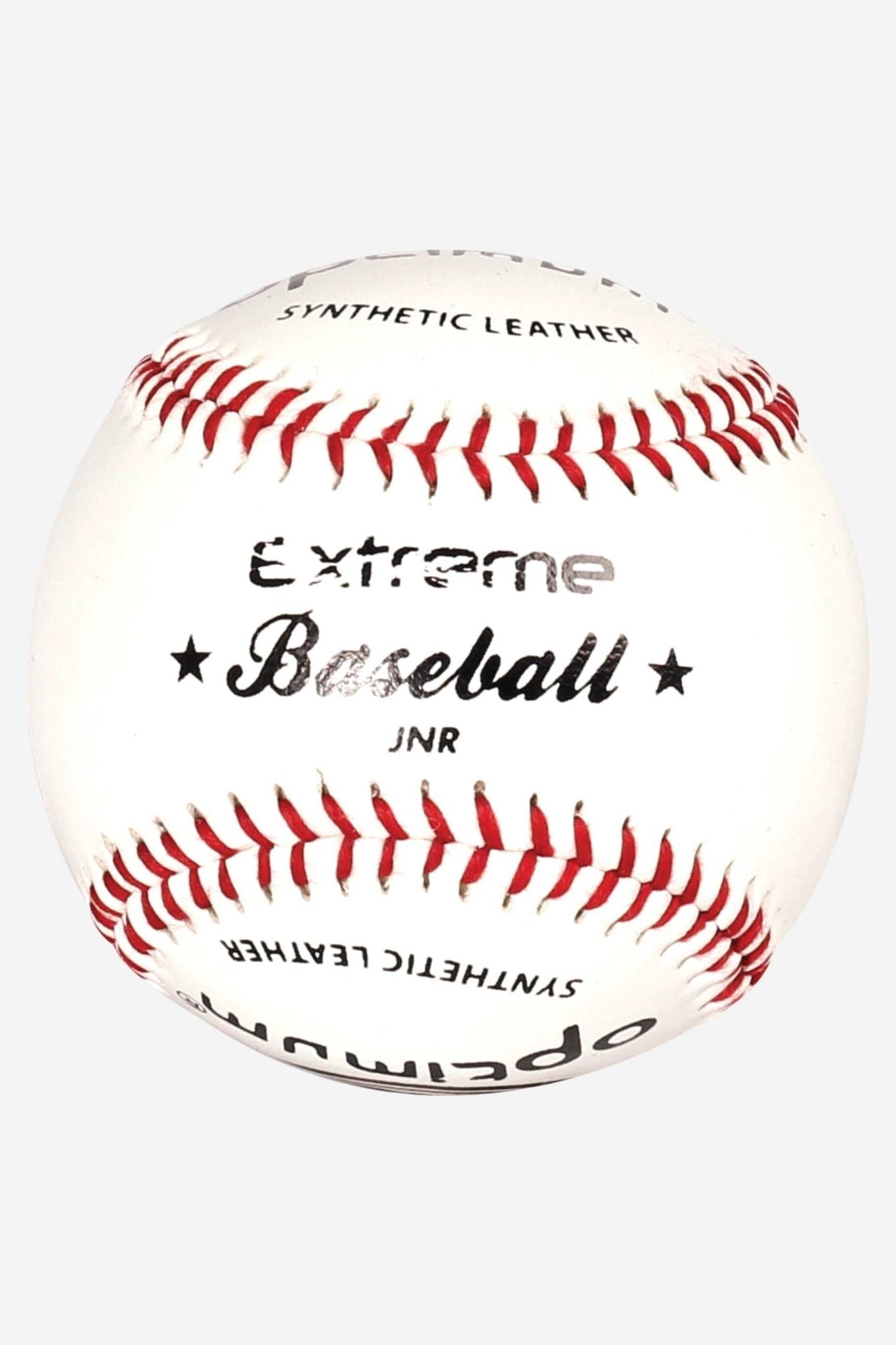 White Optimum Extreme Baseball JNR with red stitching and black print, on white - Optimum