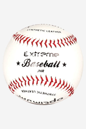 White Optimum Extreme Baseball JNR with red stitching and black print, on white - Optimum
