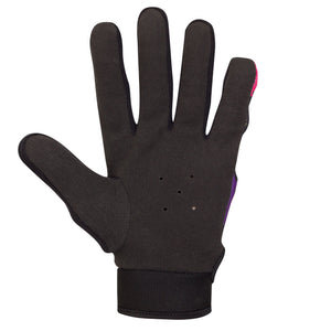 Black Optimum Fusion full-finger hockey glove, plain padded palm with vent holes, palm view on white - Optimum