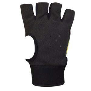 Black Optimum Fusion half-finger hockey glove, plain padded palm with vent holes, palm view on white - Optimum