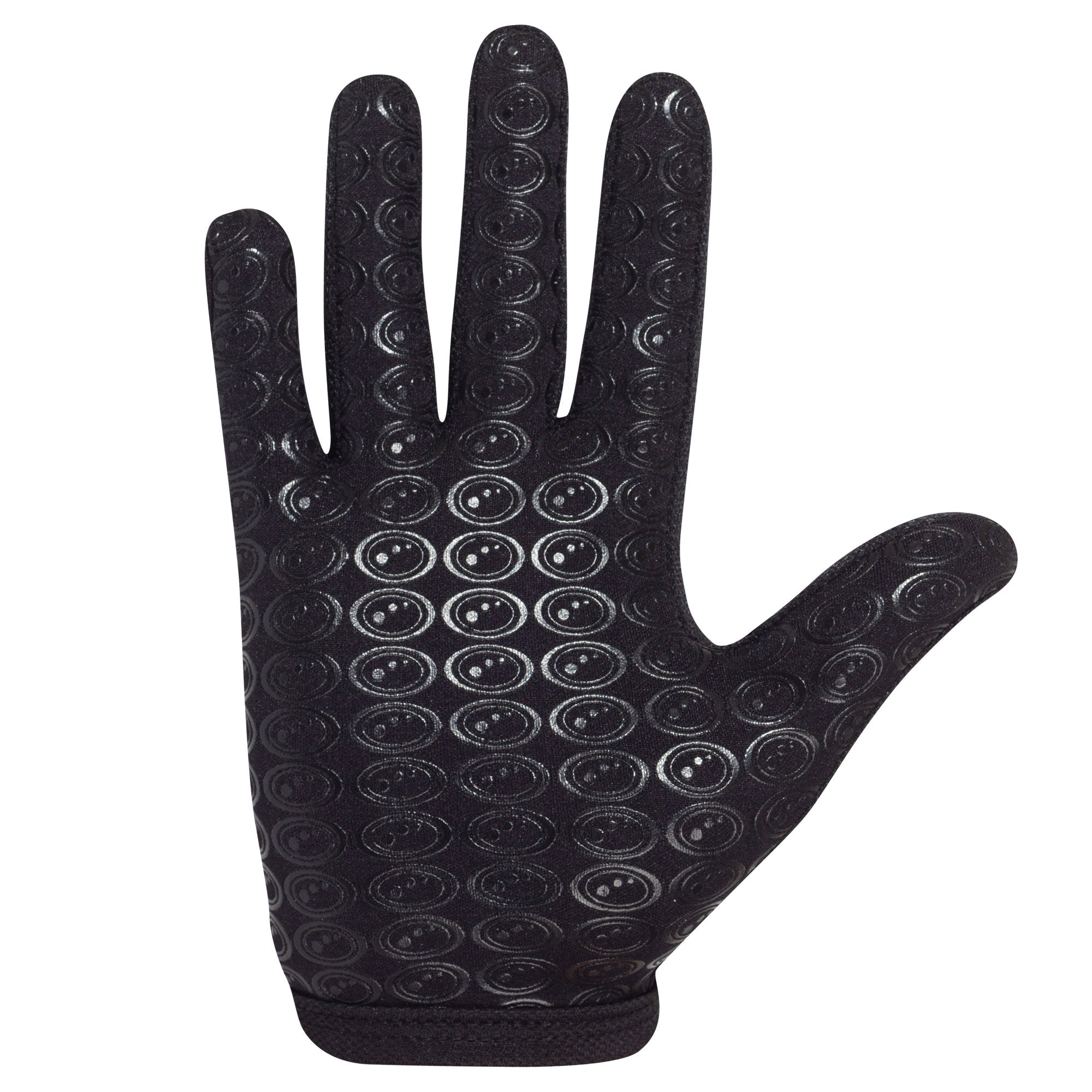 Black Optimum Multi-X full-finger glove, palm view showing textured oval grip pattern on white - Optimum