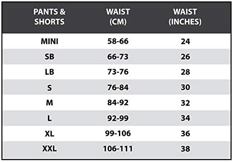 Optimum shorts size guide chart showing waist sizes in cm and inches - Optimum