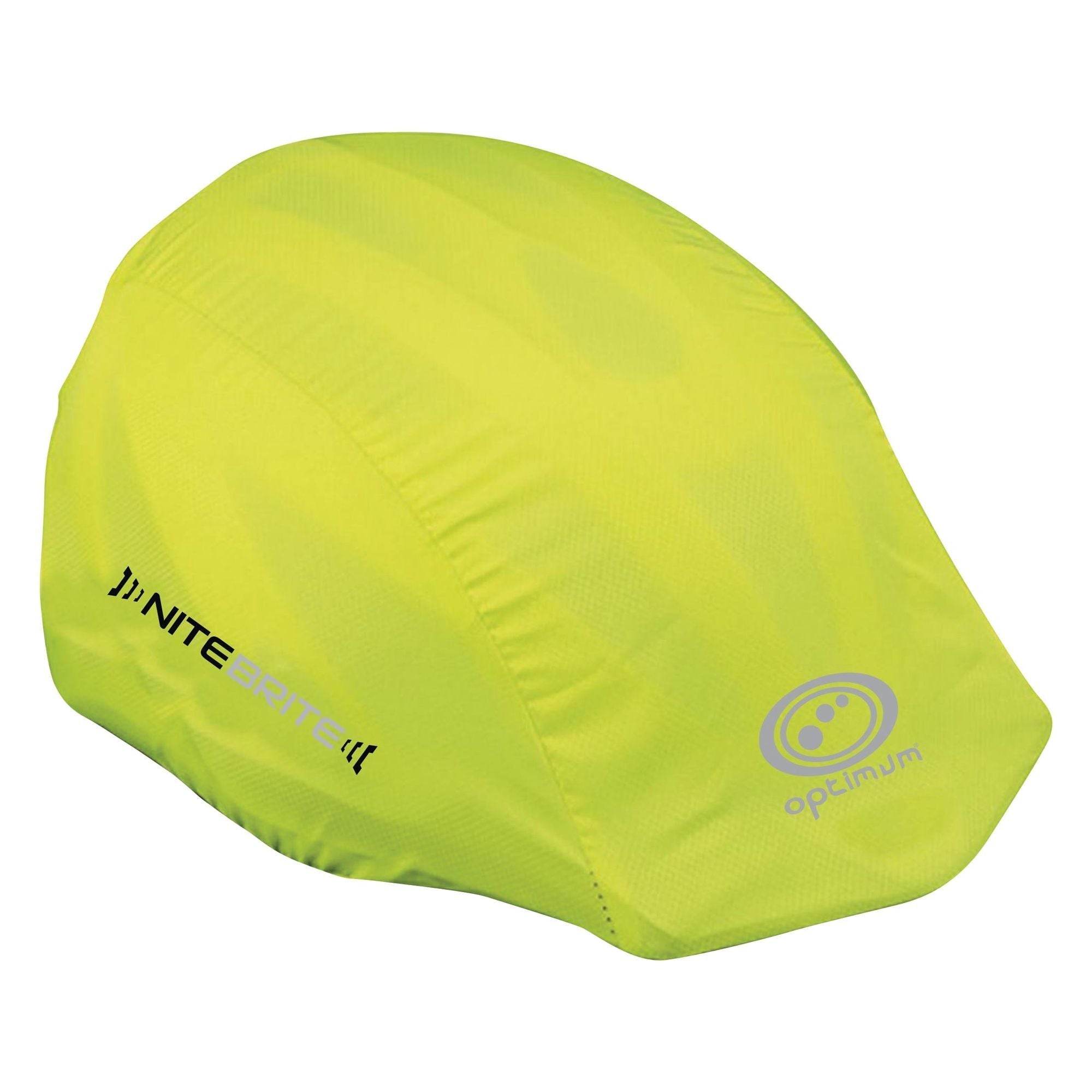 Fluorescent yellow Optimum NiteBrite cycling helmet cover with black NiteBrite and reflective logo - Optimum
