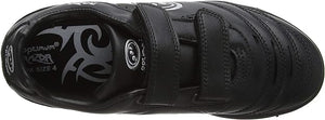 Black Optimum Razor astro trainer top-down view with silver tribal print and twin straps, on white - Optimum