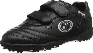 Black Optimum Razor astro trainer side view with twin straps, white logo and studded sole - Optimum